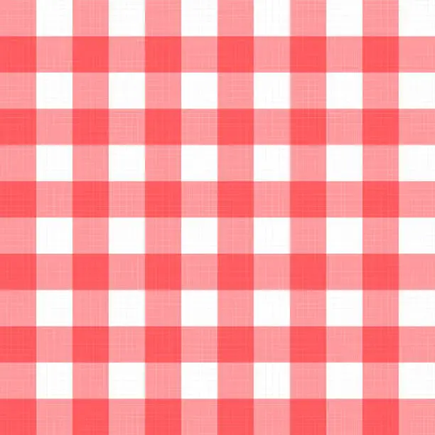 Vector illustration of Vector linen gingham checkered blanket tablecloth. Seamless white red cloth table pattern background with natural textile texture. Retro country fabric material for holiday breakfast or dinner picnic