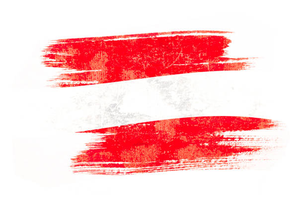 kunst pinsel aquarell österreich flagge im wind isoliert auf weißem hintergrund geblasen. - hand colored abstract acrylic painting painted image stock-fotos und bilder