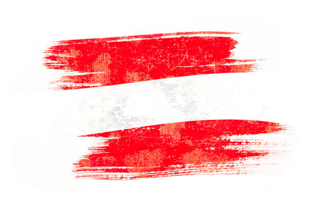 art brush watercolor painting of austria flag blown in the wind isolated on white background. - austrian flag imagens e fotografias de stock