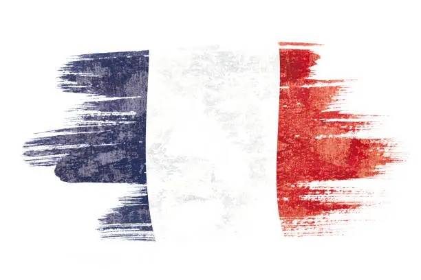 Photo of Art brush watercolor painting of France flag blown in the wind isolated on white background.