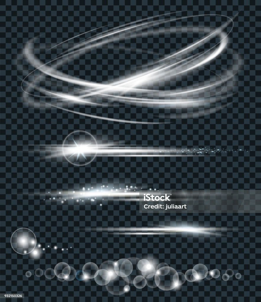 Vektor-Set Leuchten Blitze Flare mit funkelt auf schwarzem Hintergrund isoliert. Für Abbildung Vorlagendesign Kunst. Transparente Lichteffekte - Lizenzfrei Abstrakt Vektorgrafik