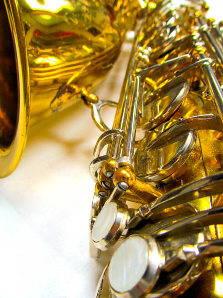 istock Old golden saxophone close-up. 932153526