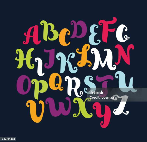 Different Colored Lettering Hand Drawn Alphabet Vector Alphabet Different Colors Uppercase Letters ...