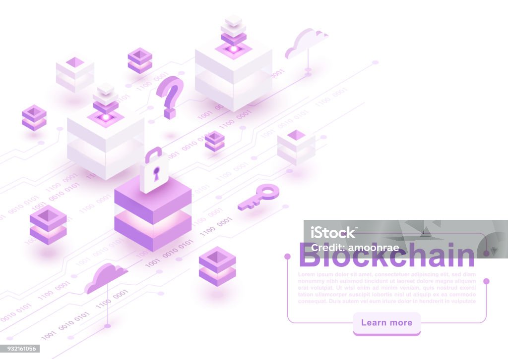 Vector isometric blockchain concept illustration Vector isometric blockchain concept background with blocks, cubes and circuit board. Cryptocurrency, digital money, smart contracts, modern internet technology for electronic business Blockchain stock vector