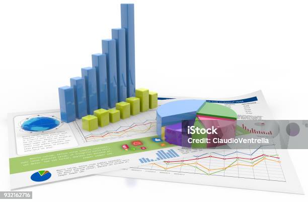Financial Graphs And Charts Isolated On White Stock Photo - Download Image Now - White Background, Accountancy, Data