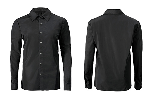 Camisa formal de color negro con botón cuello aislado en blanco photo