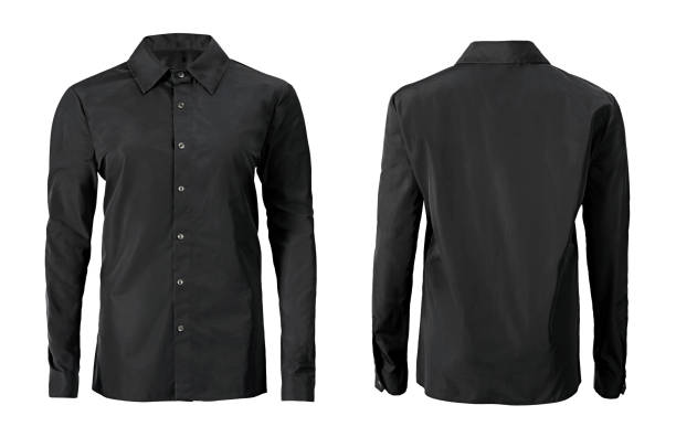 Black color formal shirt with button down collar isolated on white Black color formal shirt with button down collar isolated on white button sewing item photos stock pictures, royalty-free photos & images