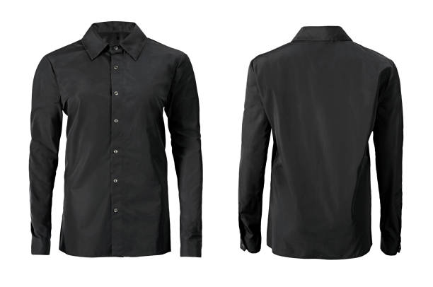 black color formal shirt with button down collar isolated on white - casual shirt imagens e fotografias de stock