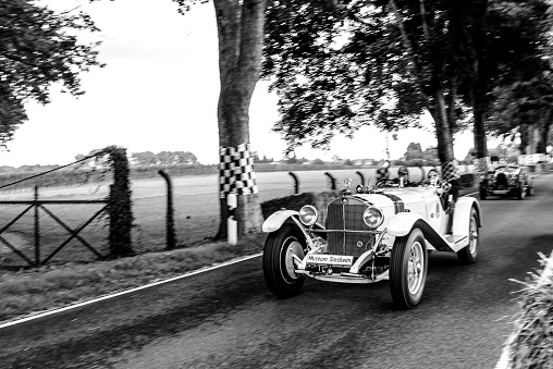 Mercedes-Benz SSK 710 1929 classic convertible sports car. The SS performance and competitive successes made it one of the most highly regarded sports cars of its era. The car is doing a demonstration drive during the 2017 Classic Days event at Schloss Dyck.