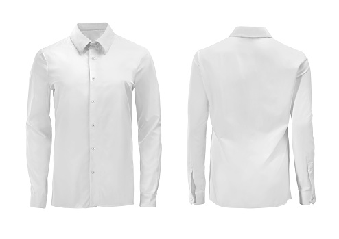 Camisa formal de color blanco con botón cuello aislado en blanco photo