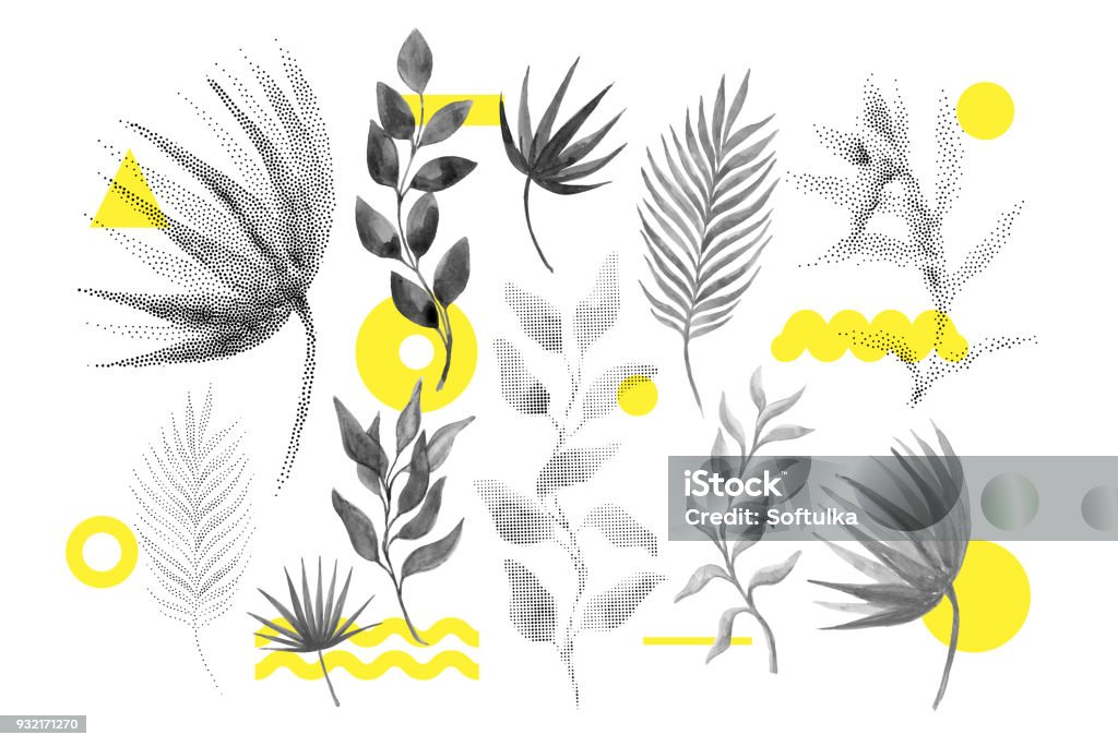 보편적인 추세 하프톤 꽃 모양 설정 - 로열티 프리 꽃-식물 벡터 아트