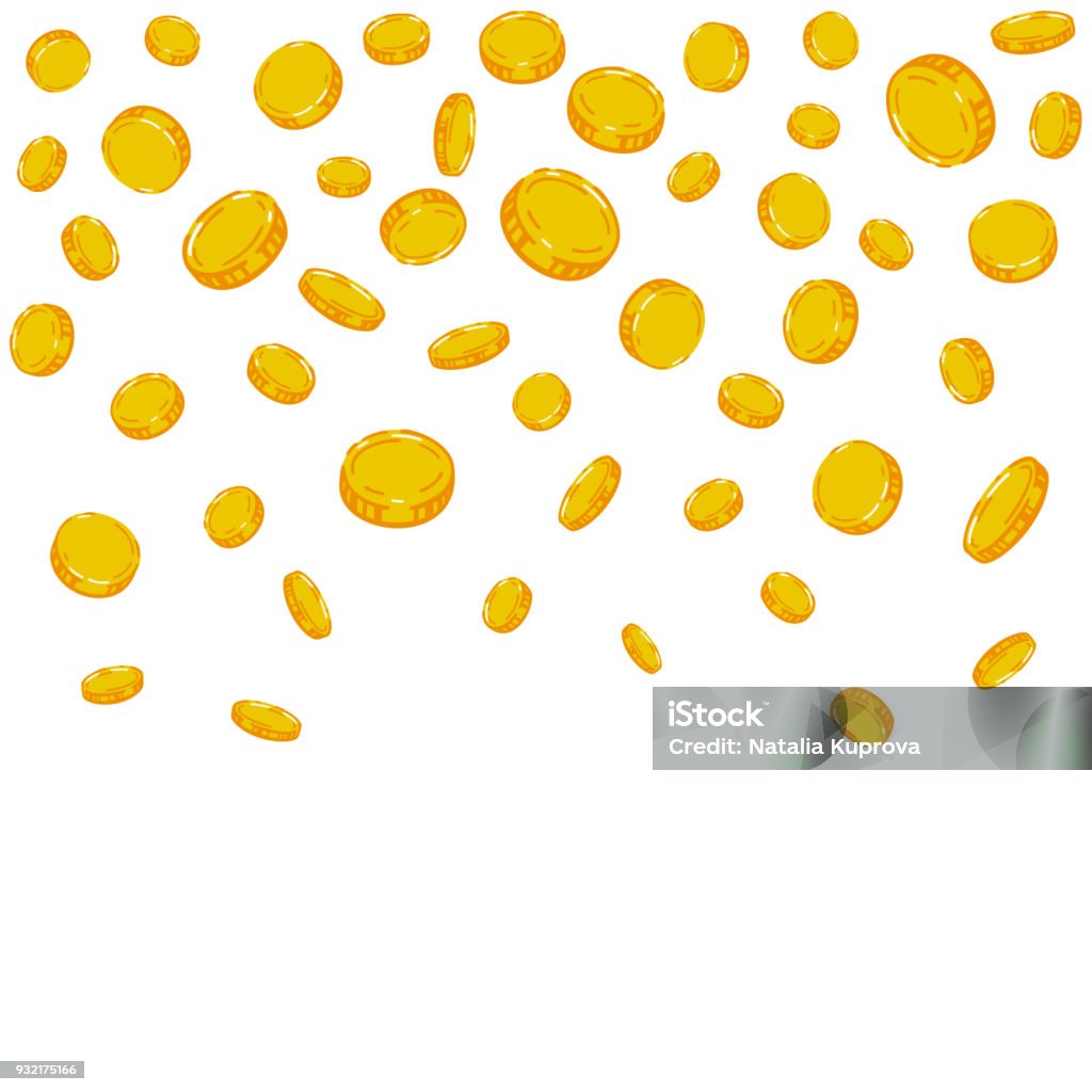 Vector gold coins falling background. Finance graphic Advertisement stock vector