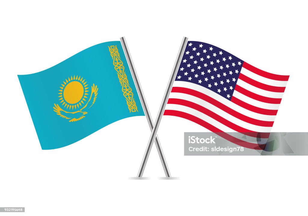 Kazakhstan and USA flags. Vector illustration. American Flag stock vector