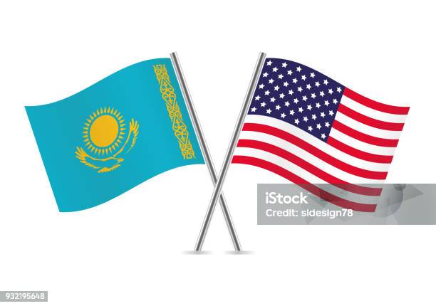 Kazakhstan And Usa Flags Vector Illustration Stock Illustration - Download Image Now - American Flag, Cut Out, Horizontal