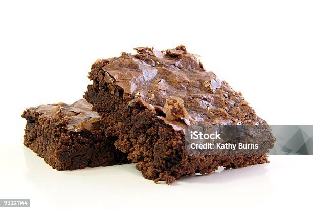 Two Chocolate Brownies On White Stock Photo - Download Image Now - Brownie, White Background, Cake