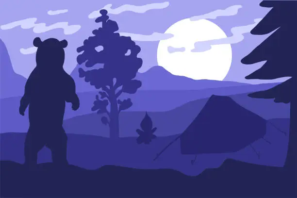 Vector illustration of Bear in the camping