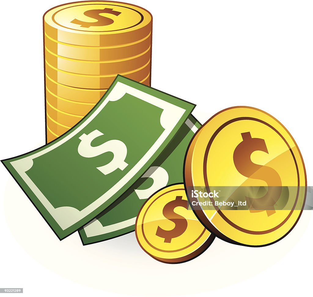 Cartoon Illustration Of Green Bank Notes And Gold Coins Stock Illustration  - Download Image Now - iStock