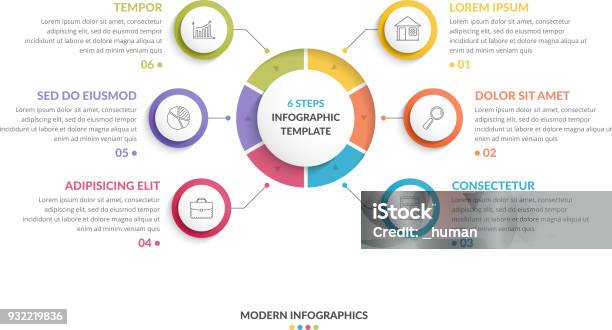 Circle Infographics Six Elements Stock Illustration - Download Image Now - Infographic, Number 6, Circle
