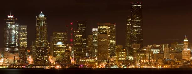 Seattle in the night. stock photo