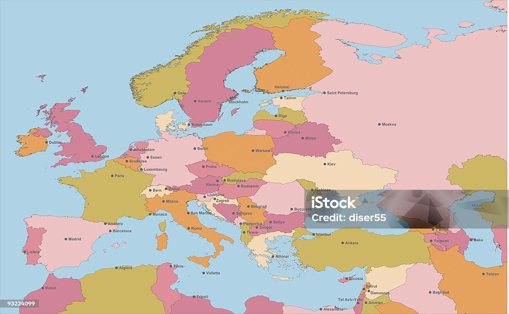 Mapa detalhado Europa. Verifique a descrição. - Vetor de França royalty-free