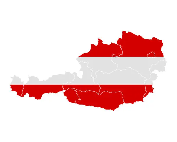 Vector illustration of Map and flag of Austria