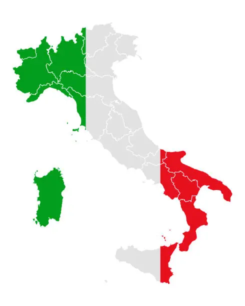 Vector illustration of Map and flag of Italy