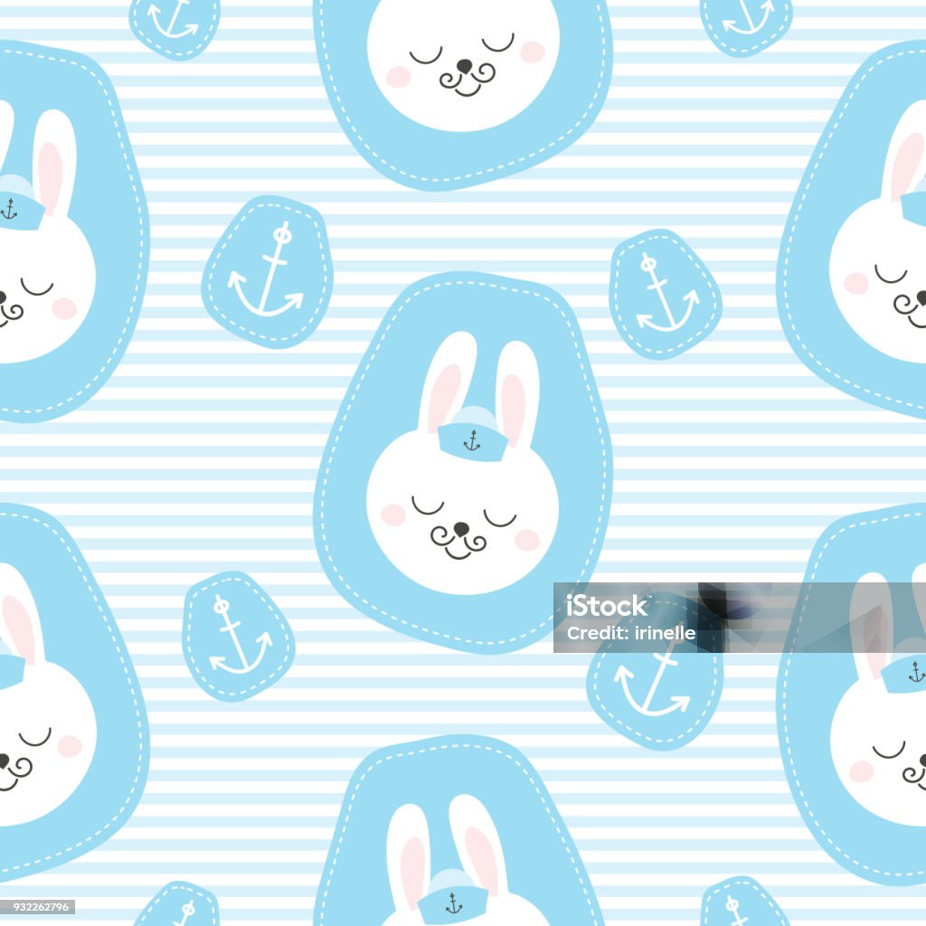 Cute Baby Pattern With Little Bunny Cartoon Animal Boy Print Vector  Seamless Nautical Background With Sailor Rabbit Patches For Children  Birthday Party Kids Bedroom Wallpaper Nursery Textile Stock Illustration -  Download Image