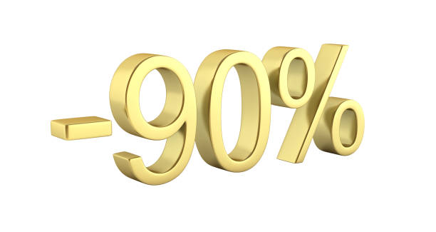 Gold text 90 percent off on white background without shadow 3D render