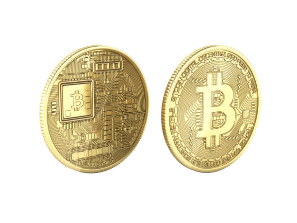 istock Bitcoin 3D isometric Physical bit coin in gold Digital currency Cryptocurrency Golden coins with symbol isolated on white background 3d render illustration without shadow 932263254