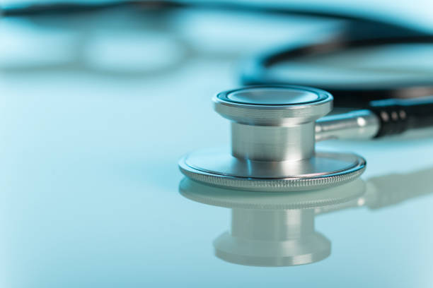 istock Diagnostic medical device is stethoscope, on light blue 932267304