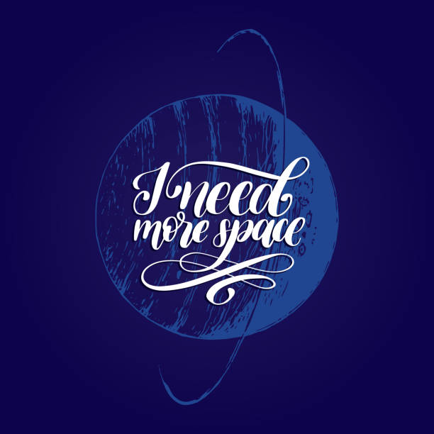 istock Hand lettering I Need More Space on blue background. Drawn vector illustration of Uranus planet. Calligraphy typography 932268294