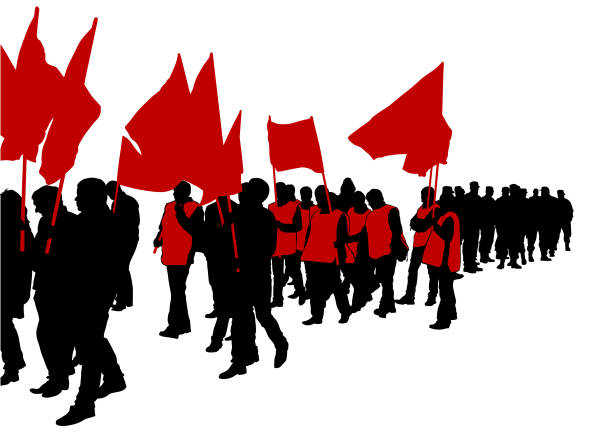 ilustraciones, imágenes clip art, dibujos animados e iconos de stock de multitud de banderas - picket line strike picket protestor