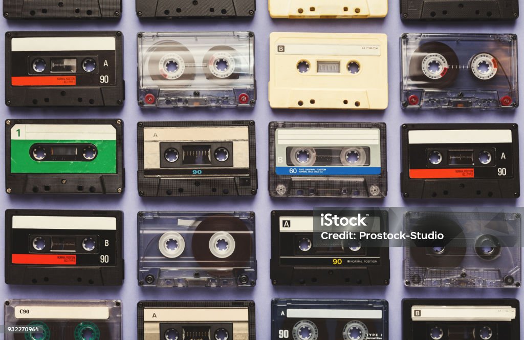 Fondo de casetes de audio Vintage azul - Foto de stock de Casete libre de derechos