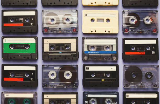 istock Vintage audio cassettes blue background 932270964