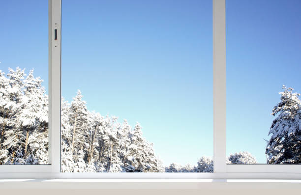 istock Winter forest from the window. The views from the apartment 932271512