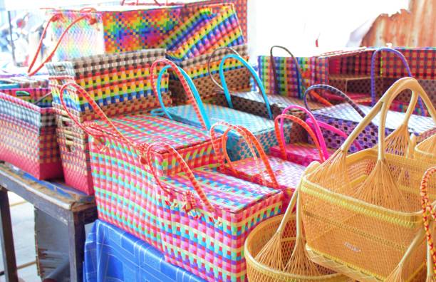istock Colorful basket made of plastic and rattan. 932272154