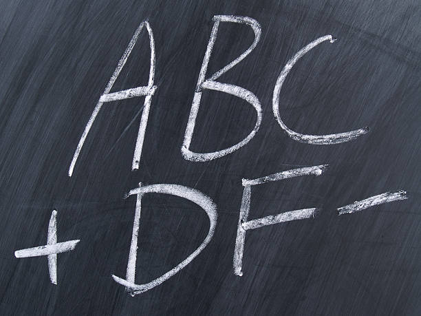 Pick a Grade Chalkboard with all possible combinations of school grades with plus and minus included. report card letter f test results education stock pictures, royalty-free photos & images