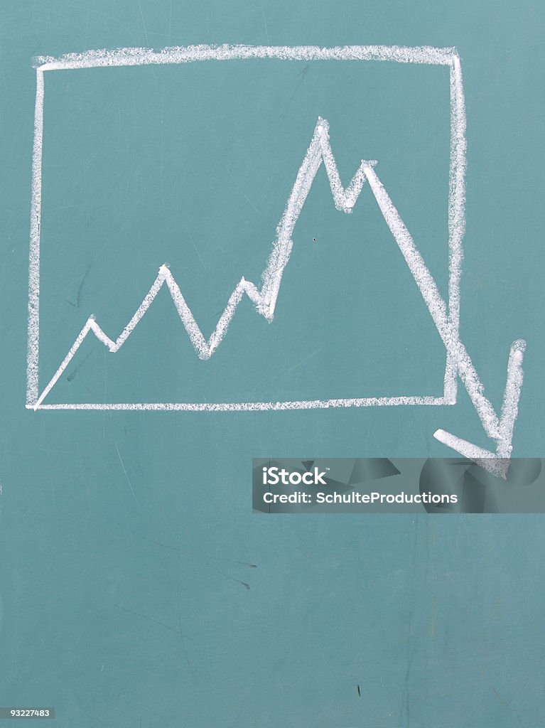 Business Chalk a business chalk graph going down with copy space. Arrow Symbol stock illustration