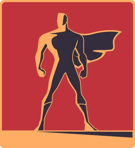 Vector illustration of Vector Retro Male Superhero Silhouette Illustration