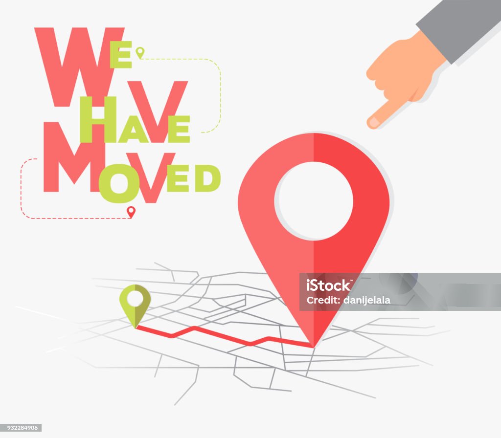 We have moved, changed address navigation We have moved, changed address navigation flat illustration New stock vector