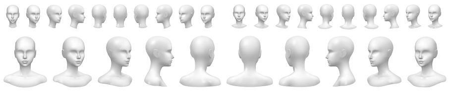 Isolated vector set of faceless mannequin busts and heads.