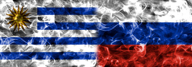 istock Uruguay vs Russia smoke flag 932290572