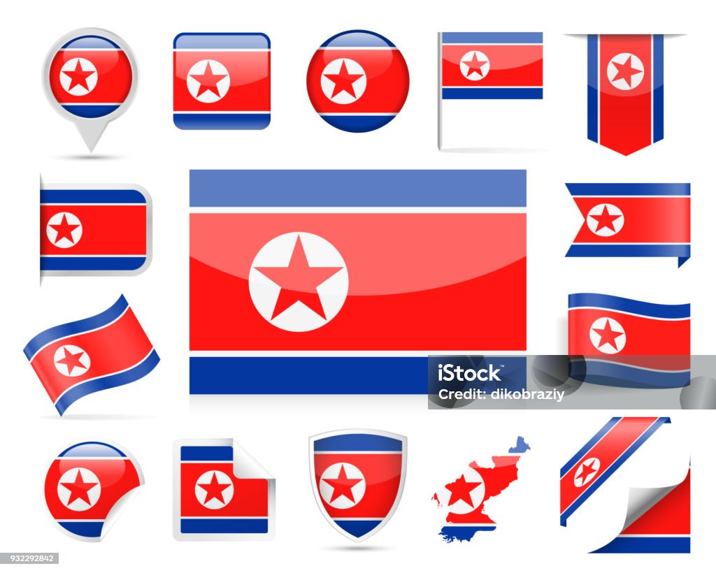 北朝鮮国旗ベクトルを設定 - イラスト素材...