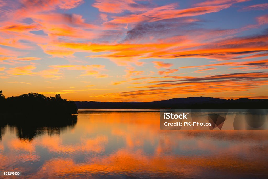 Sunset at the Staffelsee, Upper Bavaria, Germany Staffelsee, Upper Bavaria, Germany Autumn Stock Photo