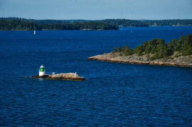 Photo of Lighthouse located on islet of Stockholm Archipelago in Baltic Sea, Sweden
