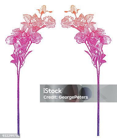 istock Engraving of a Rose Floral frame with copy space 932299716