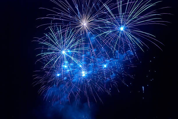 istock Beautiful blue fireworks in the night sky 93229980