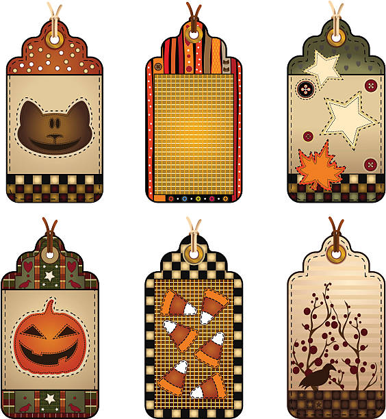 halloween-papier-tags - heart shape textile button hanging stock-grafiken, -clipart, -cartoons und -symbole