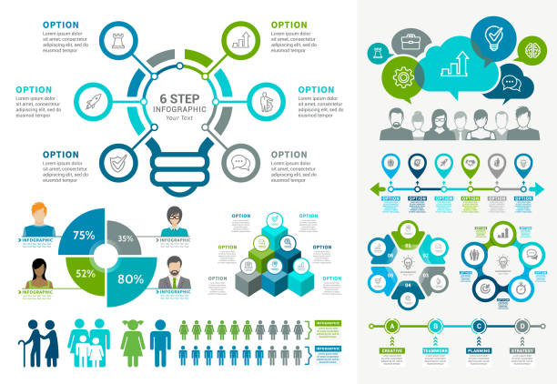 ilustraciones, imágenes clip art, dibujos animados e iconos de stock de infografía elementos  - número de personas