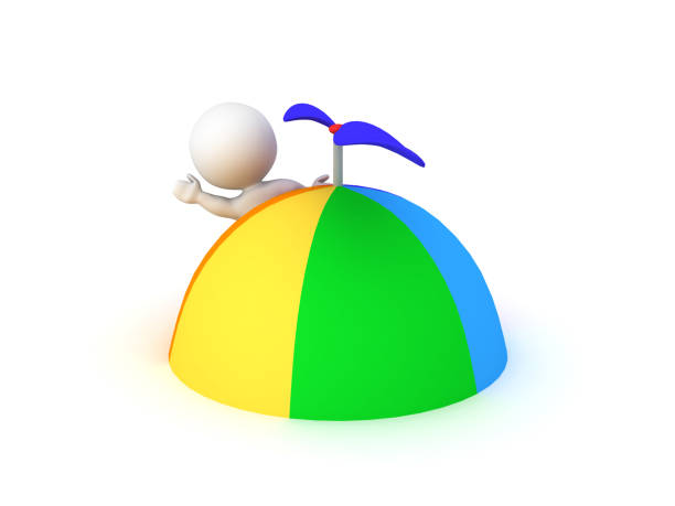istock 3D Character waving from behind giant propeller hat 932306972